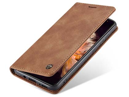 CaseMe Slim Synthetic Leather Wallet Case with Stand for Samsung Galaxy A31 - Tan Leather Wallet Case