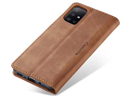 CaseMe Slim Synthetic Leather Wallet Case with Stand for Samsung Galaxy A31 - Tan