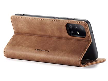 CaseMe Slim Synthetic Leather Wallet Case with Stand for Samsung Galaxy A31 - Tan