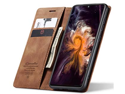 CaseMe Slim Synthetic Leather Wallet Case with Stand for Samsung Galaxy A31 - Tan