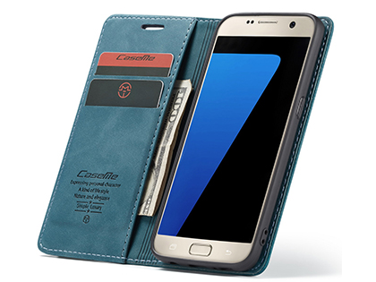 CaseMe Slim Synthetic Leather Wallet Case with Stand for Samsung Galaxy S7 - Teal