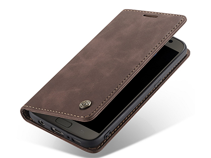 CaseMe Slim Synthetic Leather Wallet Case with Stand for Samsung Galaxy S7 - Chocolate Leather Wallet Case