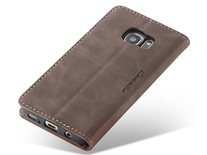CaseMe Slim Synthetic Leather Wallet Case with Stand for Samsung Galaxy S7 - Chocolate