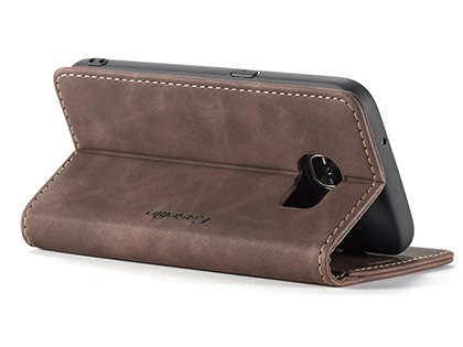 CaseMe Slim Synthetic Leather Wallet Case with Stand for Samsung Galaxy S7 - Chocolate