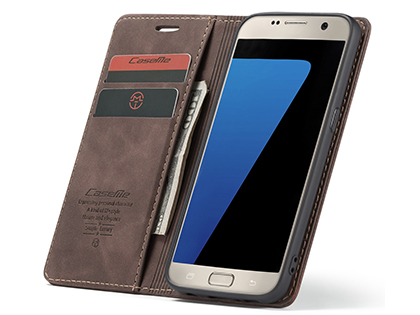 CaseMe Slim Synthetic Leather Wallet Case with Stand for Samsung Galaxy S7 - Chocolate