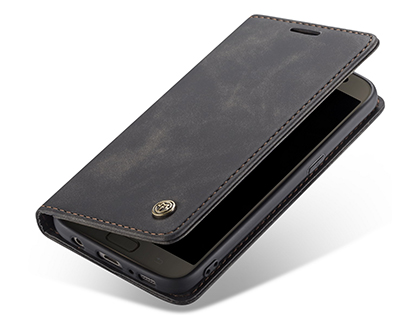 CaseMe Slim Synthetic Leather Wallet Case with Stand for Samsung Galaxy S7 - Charcoal Leather Wallet Case
