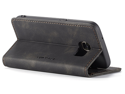 CaseMe Slim Synthetic Leather Wallet Case with Stand for Samsung Galaxy S7 - Charcoal