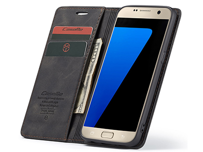 CaseMe Slim Synthetic Leather Wallet Case with Stand for Samsung Galaxy S7 - Charcoal