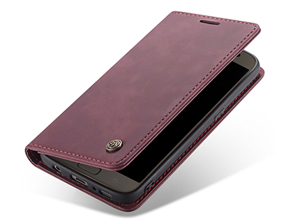 CaseMe Slim Synthetic Leather Wallet Case with Stand for Samsung Galaxy S7 - Burgundy Leather Wallet Case