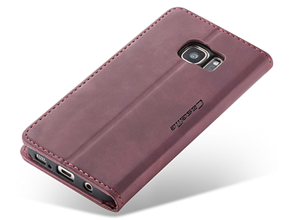 CaseMe Slim Synthetic Leather Wallet Case with Stand for Samsung Galaxy S7 - Burgundy