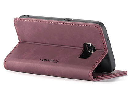 CaseMe Slim Synthetic Leather Wallet Case with Stand for Samsung Galaxy S7 - Burgundy