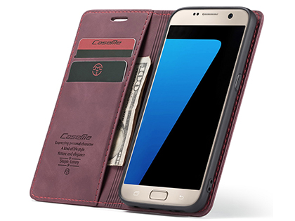 CaseMe Slim Synthetic Leather Wallet Case with Stand for Samsung Galaxy S7 - Burgundy