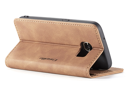 CaseMe Slim Synthetic Leather Wallet Case with Stand for Samsung Galaxy S7 - Tan