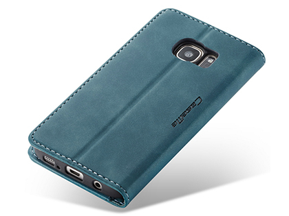 CaseMe Slim Synthetic Leather Wallet Case with Stand for Samsung Galaxy S7 Edge - Teal