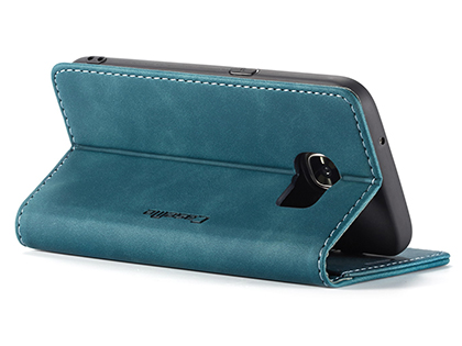 CaseMe Slim Synthetic Leather Wallet Case with Stand for Samsung Galaxy S7 Edge - Teal