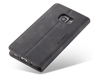 CaseMe Slim Synthetic Leather Wallet Case with Stand for Samsung Galaxy S7 Edge - Charcoal