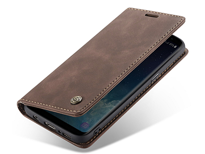 CaseMe Slim Synthetic Leather Wallet Case with Stand for Samsung Galaxy S8 - Chocolate Leather Wallet Case
