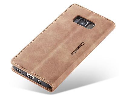 CaseMe Slim Synthetic Leather Wallet Case with Stand for Samsung Galaxy S8 - Tan