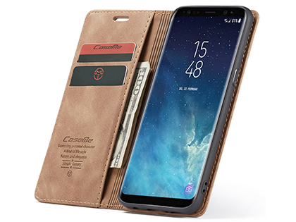 CaseMe Slim Synthetic Leather Wallet Case with Stand for Samsung Galaxy S8 - Tan