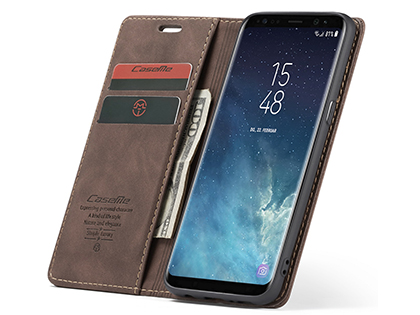 CaseMe Slim Synthetic Leather Wallet Case with Stand for Samsung Galaxy S8+ - Chocolate