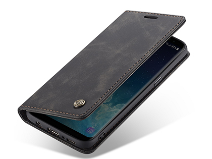 CaseMe Slim Synthetic Leather Wallet Case with Stand for Samsung Galaxy S8+ - Charcoal Leather Wallet Case