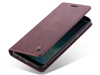 CaseMe Slim Synthetic Leather Wallet Case with Stand for Samsung Galaxy S8+ - Burgundy Leather Wallet Case