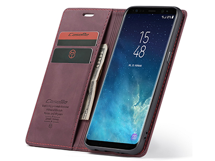 CaseMe Slim Synthetic Leather Wallet Case with Stand for Samsung Galaxy S8+ - Burgundy