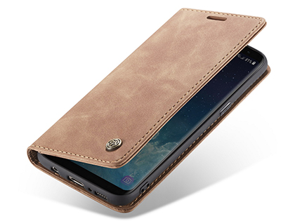 CaseMe Slim Synthetic Leather Wallet Case with Stand for Samsung Galaxy S8+ - Tan Leather Wallet Case