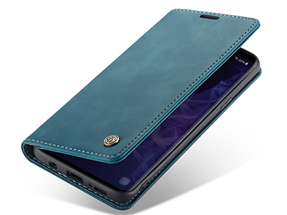 CaseMe Slim Synthetic Leather Wallet Case with Stand for Samsung Galaxy S9 - Teal Leather Wallet Case