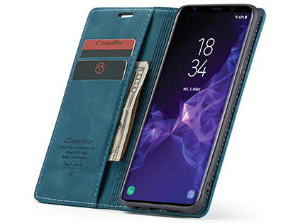 CaseMe Slim Synthetic Leather Wallet Case with Stand for Samsung Galaxy S9 - Teal