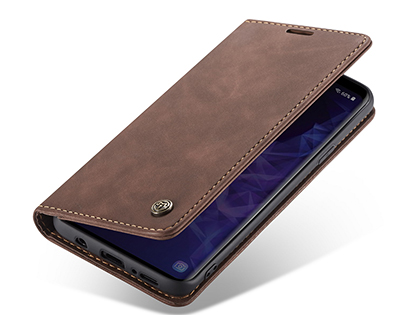 CaseMe Slim Synthetic Leather Wallet Case with Stand for Samsung Galaxy S9 - Chocolate Leather Wallet Case