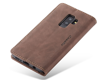 CaseMe Slim Synthetic Leather Wallet Case with Stand for Samsung Galaxy S9 - Chocolate