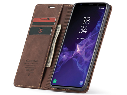 CaseMe Slim Synthetic Leather Wallet Case with Stand for Samsung Galaxy S9 - Chocolate