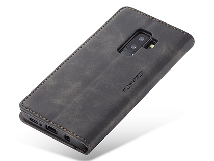 CaseMe Slim Synthetic Leather Wallet Case with Stand for Samsung Galaxy S9 - Charcoal