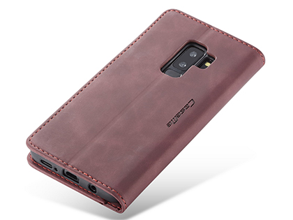CaseMe Slim Synthetic Leather Wallet Case with Stand for Samsung Galaxy S9 - Burgundy