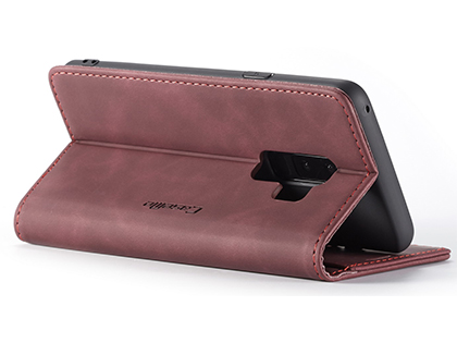 CaseMe Slim Synthetic Leather Wallet Case with Stand for Samsung Galaxy S9 - Burgundy
