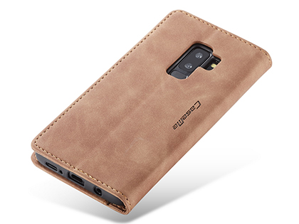 CaseMe Slim Synthetic Leather Wallet Case with Stand for Samsung Galaxy S9 - Tan