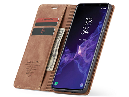 CaseMe Slim Synthetic Leather Wallet Case with Stand for Samsung Galaxy S9 - Tan