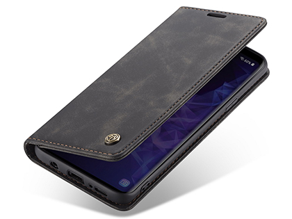 CaseMe Slim Synthetic Leather Wallet Case with Stand for Samsung Galaxy S9+ - Charcoal Leather Wallet Case
