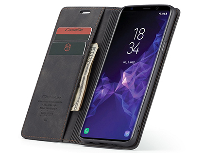 CaseMe Slim Synthetic Leather Wallet Case with Stand for Samsung Galaxy S9+ - Charcoal