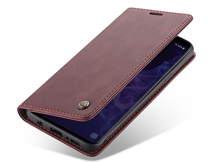 CaseMe Slim Synthetic Leather Wallet Case with Stand for Samsung Galaxy S9+ - Burgundy Leather Wallet Case