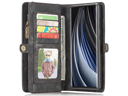 CaseMe 2-in-1 Synthetic Leather Wallet Case for Samsung Galaxy Note20 - Khaki/Grey