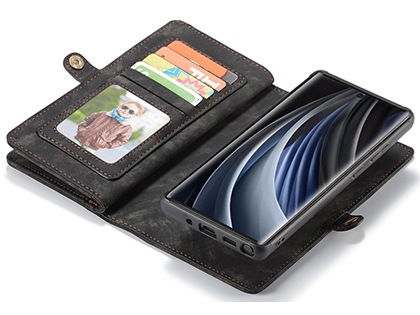 CaseMe 2-in-1 Synthetic Leather Wallet Case for Samsung Galaxy Note20 - Khaki/Grey
