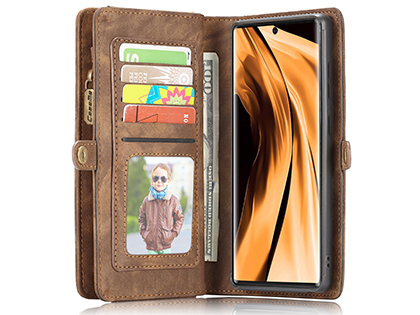 CaseMe 2-in-1 Synthetic Leather Wallet Case for Samsung Galaxy Note20 - Beige/Tan