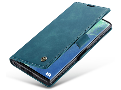 CaseMe Slim Synthetic Leather Wallet Case with Stand for Samsung Galaxy Note20 - Teal Leather Wallet Case