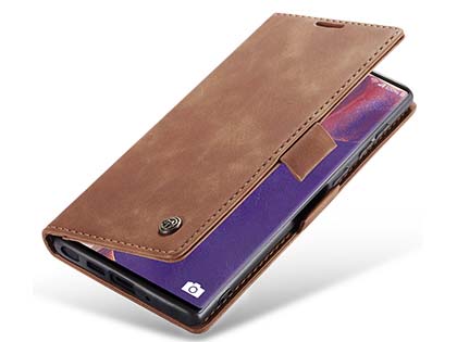 CaseMe Slim Synthetic Leather Wallet Case with Stand for Samsung Galaxy Note20 - Tan Leather Wallet Case