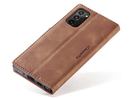 CaseMe Slim Synthetic Leather Wallet Case with Stand for Samsung Galaxy Note20 - Tan