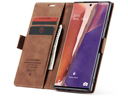 CaseMe Slim Synthetic Leather Wallet Case with Stand for Samsung Galaxy Note20 - Tan