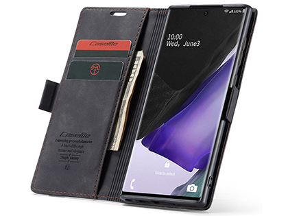 CaseMe Slim Synthetic Leather Wallet Case with Stand for Samsung Galaxy Note20 - Charcoal