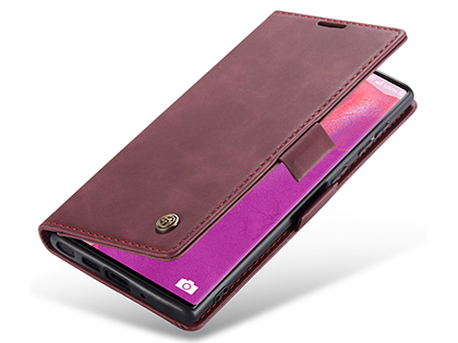 CaseMe Slim Synthetic Leather Wallet Case with Stand for Samsung Galaxy Note20 - Burgundy Leather Wallet Case